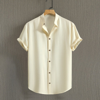 Fresh on the Scene at Buy Center: Men's Fashion Casual Stand Collar Short Sleeve Shirt Beige