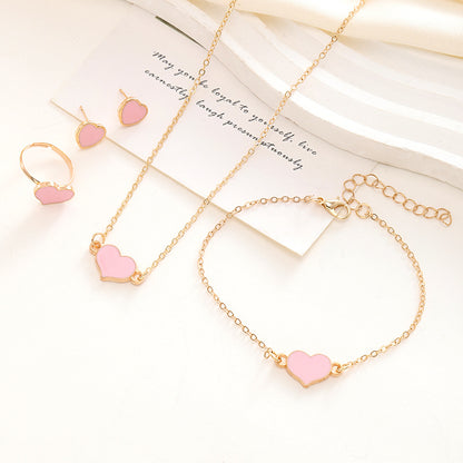 New Simple Love Jewelry Women's Fashion Necklace Suit CK0401 Pink Set Of 4