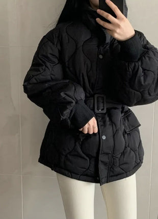 Manteau en coton à manches longues et col montant pour femme