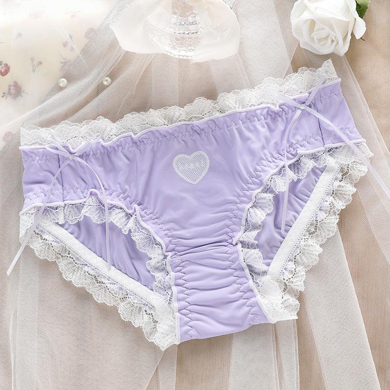 Just Arrived at Buy Center: Soft Ice Silk Underwear Women's Double-layer Antibacterial Lace Lace Briefs Purple