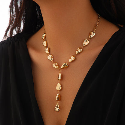 New Irregular Baroque Y-shaped Clavicle Chain Flat Water Drop Female