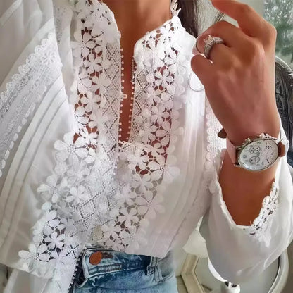 Fresh Arrivals at Buy Center: Women's White Lace Floral Long Sleeve Shirt