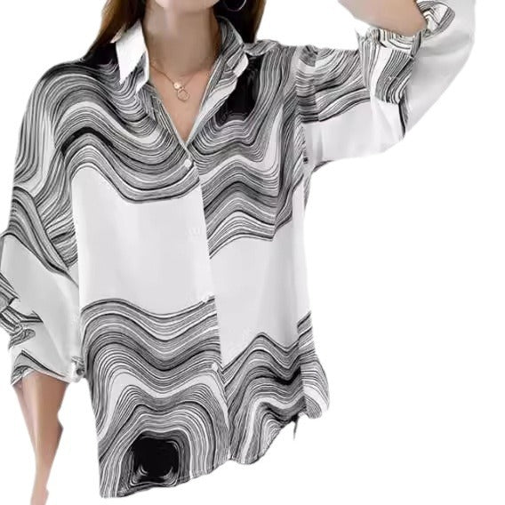 Now Available at Buy Center: Ink Painting Cotton Linen Long Sleeve Blouse