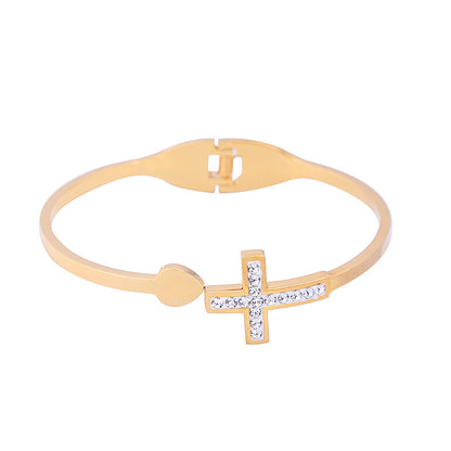 Trending Now at Buy Center: Women's Creative Double Layer Cross Diamond Loving Heart With Opening Stainless Steel Bracelet