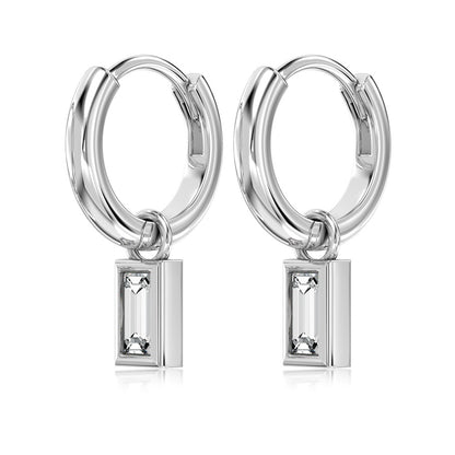 Newly Arrived at Buy Center: Fashionable High-end Design S925 Sterling Silver White Rectangular Inlaid Exquisite Ear Ring Small DY110297 S W WH 925 Silver