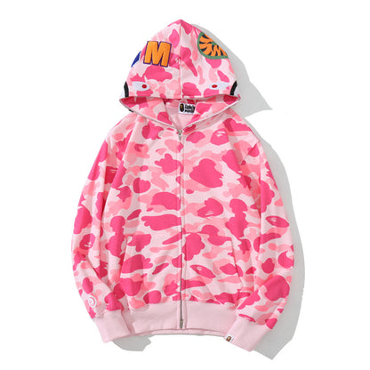 Fresh Arrivals at Buy Center: Classic Shark Camouflage Hooded Cardigan Zipper Terry Pink