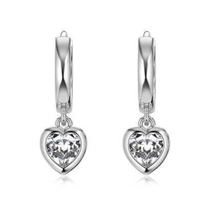 Newly Arrived at Buy Center: S925 Sterling Silver White Heart Shape Love Bezel Setting Advanced Design Sense Ear Ring DY110300 S W WH 925 Silver