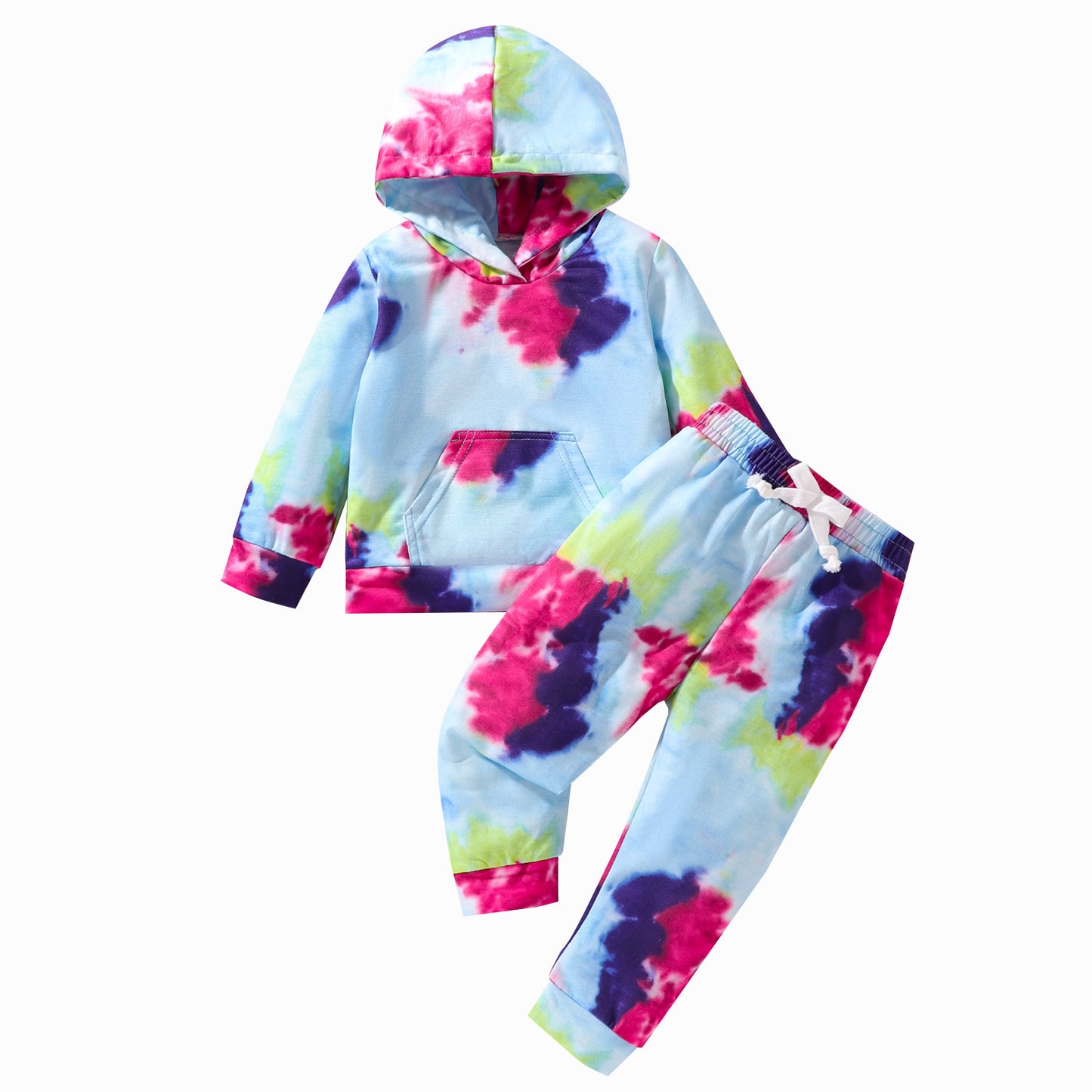 Hot New Items at Buy Center: Girls' Tie-dye Long-sleeved Trousers Hooded Suits Blue And Purple