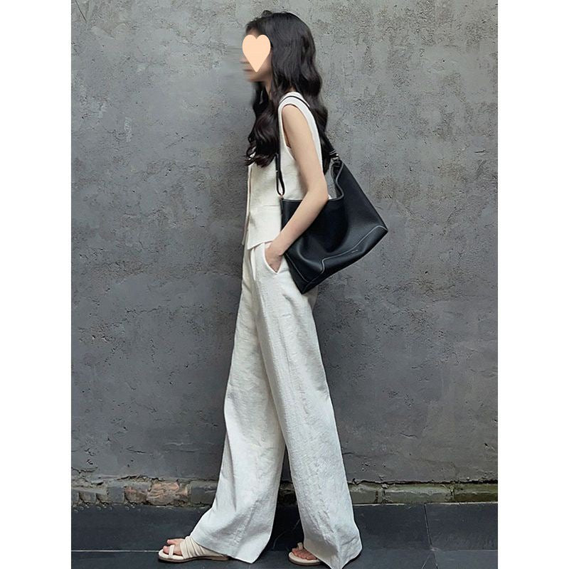 Fresh Arrivals at Buy Center: High Waist Wide Leg Pants Two-piece Suit Fashionable White Vest White Pants