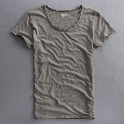 Newly Released at Buy Center: Simple Solid Color T-shirt Slub Cotton Men's Short-sleeved T-shirt Light gray round neck