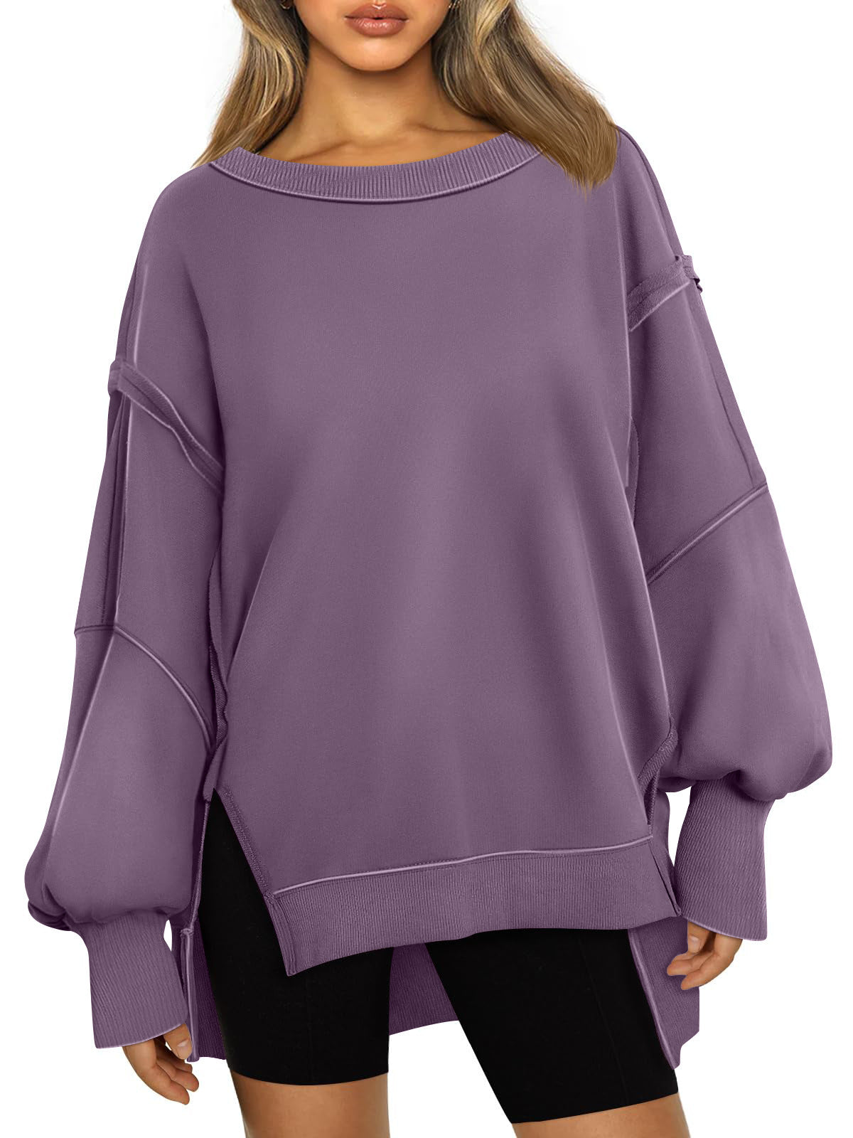 Fresh Arrivals at Buy Center: Women's Hooded Fashion Round-neck Sweater Purple