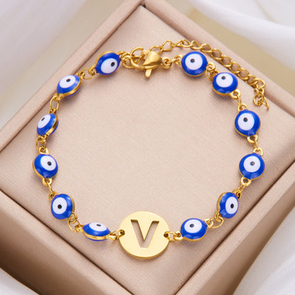 Just Arrived at Buy Center: Women's High-grade Stainless Steel Blue Eyes Fashion Hollowed-out 26 Letter Bracelet V