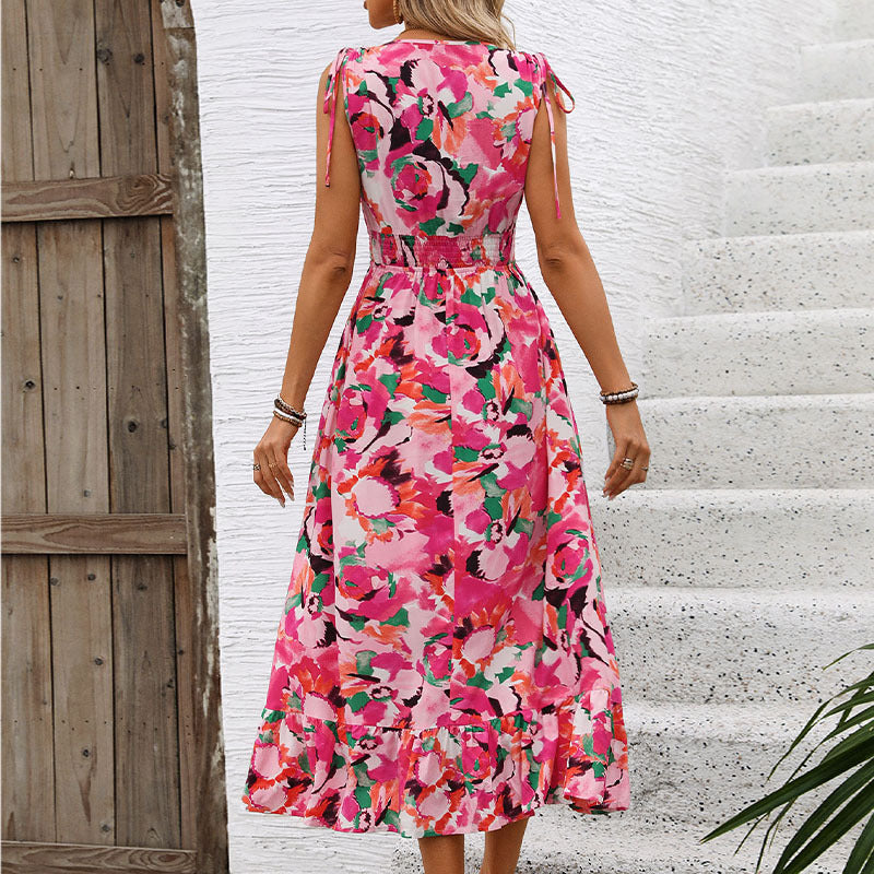 Newly Released at Buy Center: Women's Elegance Sleeveless Waist V-neck Printed Dress