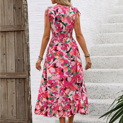 Newly Released at Buy Center: Women's Elegance Sleeveless Waist V-neck Printed Dress