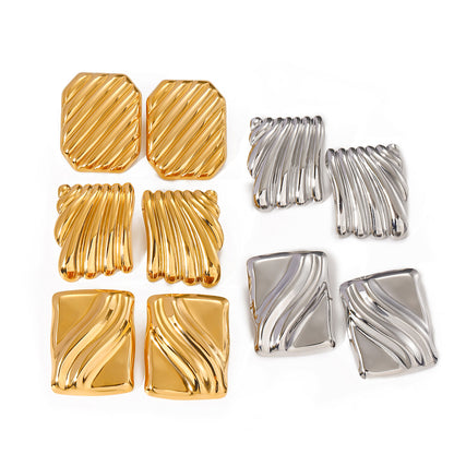 Now Available at Buy Center: Trendy 18K Gold Stainless Steel Cube Wave Earrings