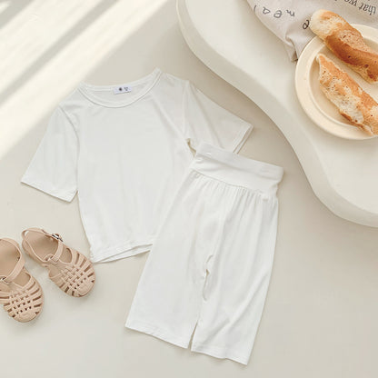 Hot New Items at Buy Center: Modal Children's Pajamas Short-sleeved Thin Bellyband Homewear Suit Wide Waist White