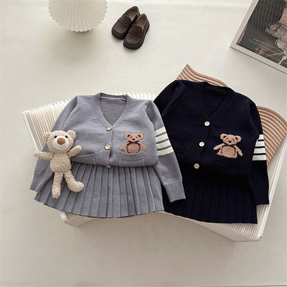 Newly Released at Buy Center: Children's College Popular Cardigan Skirt Two-piece Set Bear