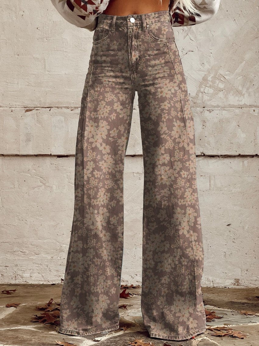 Just Arrived at Buy Center: Wide-legged Pants Thermal Transfer Bell-bottom Pants Simulation Denim Trousers MR1157