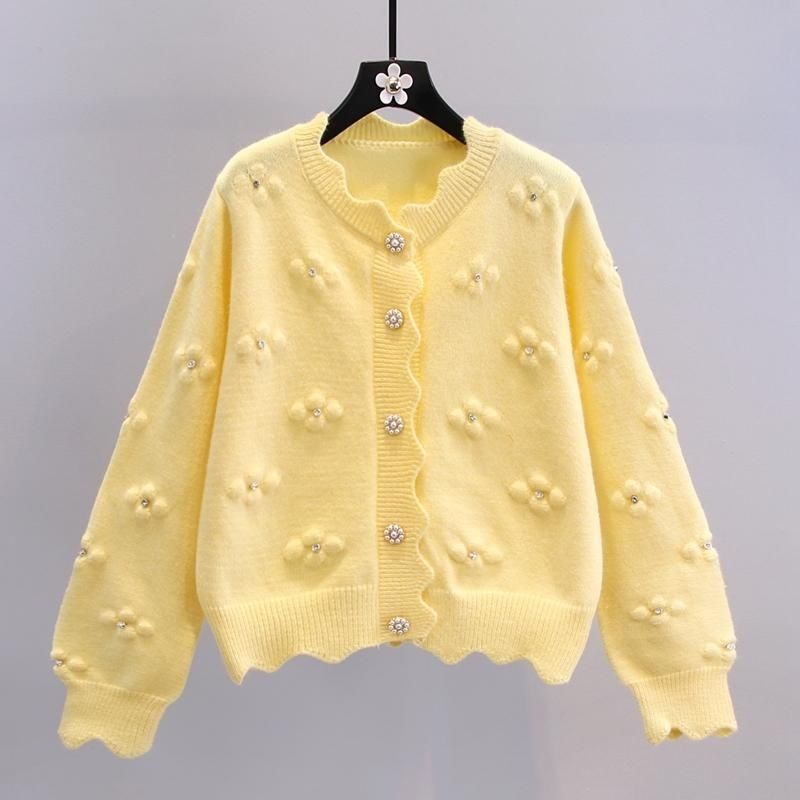 Just Arrived at Buy Center: Three-dimensional Beaded Small Flower Sweater Coat Japanese College Style Western Style Youthful-looking Knitted Cardigan