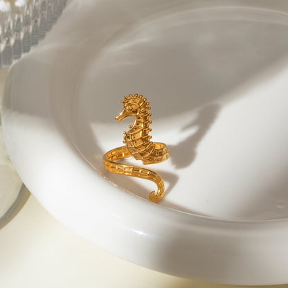 Hot New Items at Buy Center: Ocean 18K Gold Stainless Steel Seahorse Opening Ring