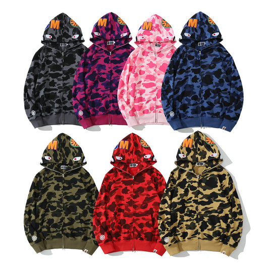 Fresh Arrivals at Buy Center: Classic Shark Camouflage Hooded Cardigan Zipper Terry