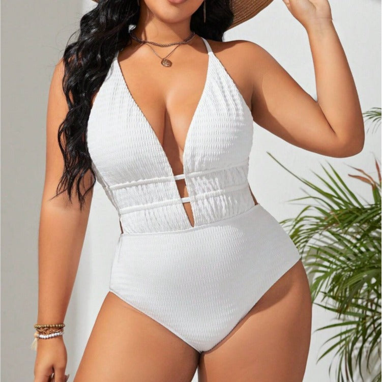 New Women's Belly-covering Beach Solid Color Fashion One-piece Swimsuit