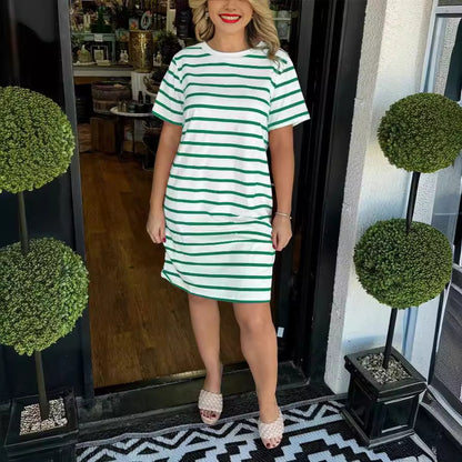 New Fashion Striped Round Neck Dress Women