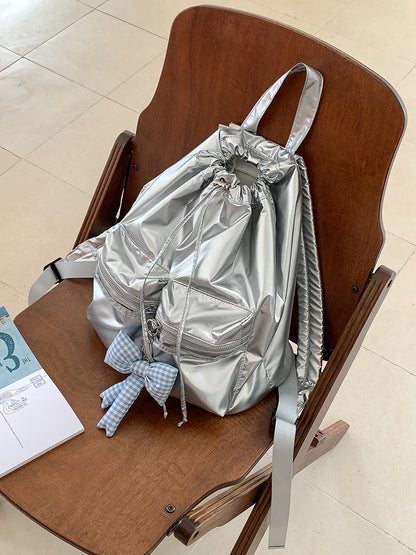 Now Available at Buy Center: Drawstring Drawstring Fashion Backpack Simple Large-capacity Backpack Silver