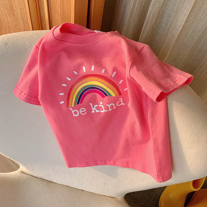 Hot New Items at Buy Center: Children's Half Sleeve Top Summer Wear Rose Be Big Rainbow