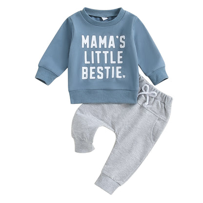 Fresh Arrivals at Buy Center: Baby Letter Print Sweatshirt Suit Blue