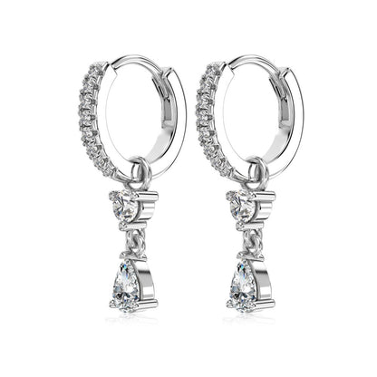 Now Available at Buy Center: Silver S925 White Round Zirconium Water Drop Pear-shaped Connection Inlaid Exquisite Ear Ring Design Compact DY110295 S W WH 925 Silver