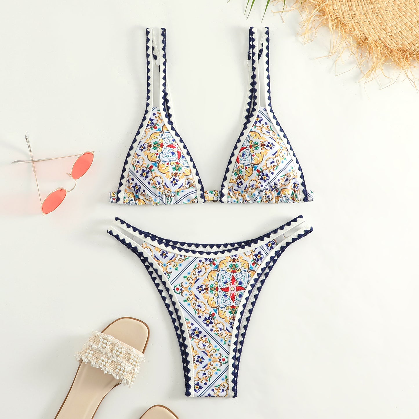 Just Arrived at Buy Center: Women's Fashion Printed Split Bikini Swimsuit Diamond Flower