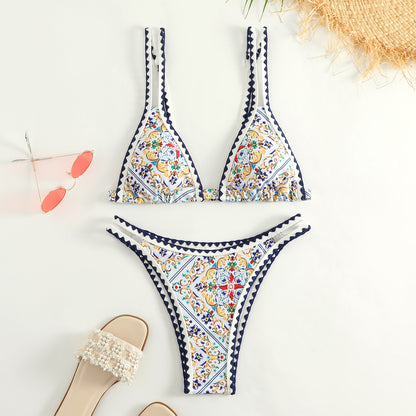 Just Arrived at Buy Center: Women's Fashion Printed Split Bikini Swimsuit Diamond Flower