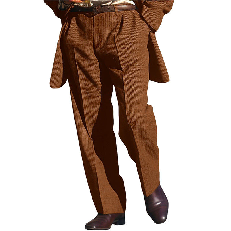 Men's Knitted Solid Color Fashion Straight Loose Suit Pants