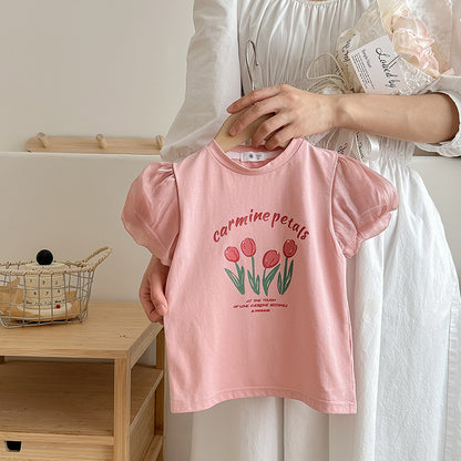 Just Arrived at Buy Center: Half Sleeve Top Children's Bottoming Shirt Wear Pink