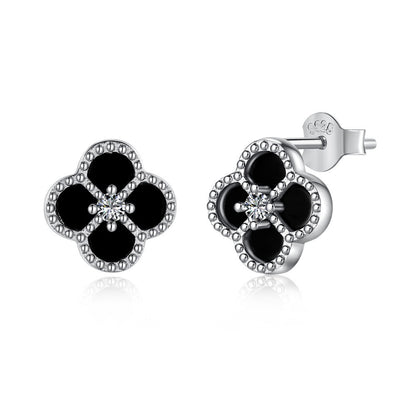 Trending Now at Buy Center: Sterling Silver Four Leaf Clover Ear Stud Female Niche Zircon DY1D0273SWBK Silver