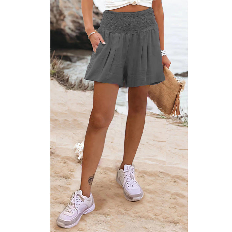 Newly Arrived at Buy Center: European And American Solid Color High Waisted Shorts Casual Pants Gray