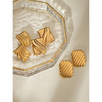 Now Available at Buy Center: Trendy 18K Gold Stainless Steel Cube Wave Earrings