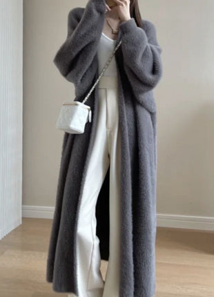 Mink-like Wool Cardigan Loose Size Thickened Mid-length Idle Style Knitted Coat