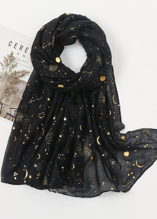 Polyester Accessories Star Moon Wear TR Cotton Starry Sky Bronzing Women's Scarf