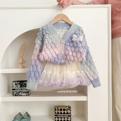 Newly Released at Buy Center: Autumn And Winter Color Changing Colorful Cardigan Tutu Skirt Gradient Color Cute Purple Gradient Scaly Dress