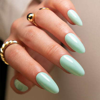 Fresh Arrivals at Buy Center: Pure Color Manicure Fake Nails Almond Glossy Wearable Robin Egg Blue JP3145 Wear Kit