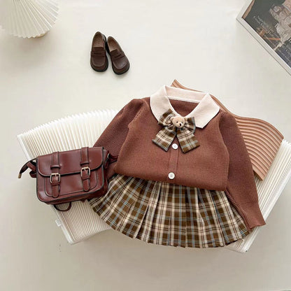 Fresh on the Scene at Buy Center: Girl's Sweater Princess Dress Two-piece JK Suit Dark Brown