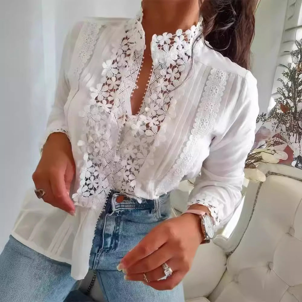 Fresh Arrivals at Buy Center: Women's White Lace Floral Long Sleeve Shirt