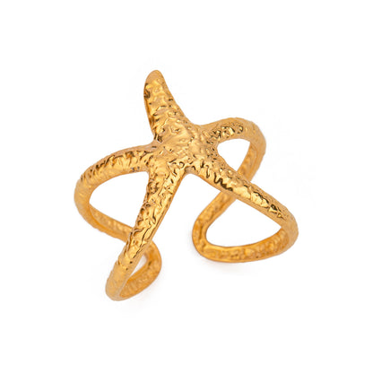 Trending Now at Buy Center: Ocean 18K Gold Stainless Steel Starfish Open Ring