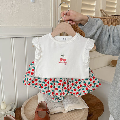 Newly Arrived at Buy Center: European And American Children's Butterfly Printed T-shirt Two-piece Set White