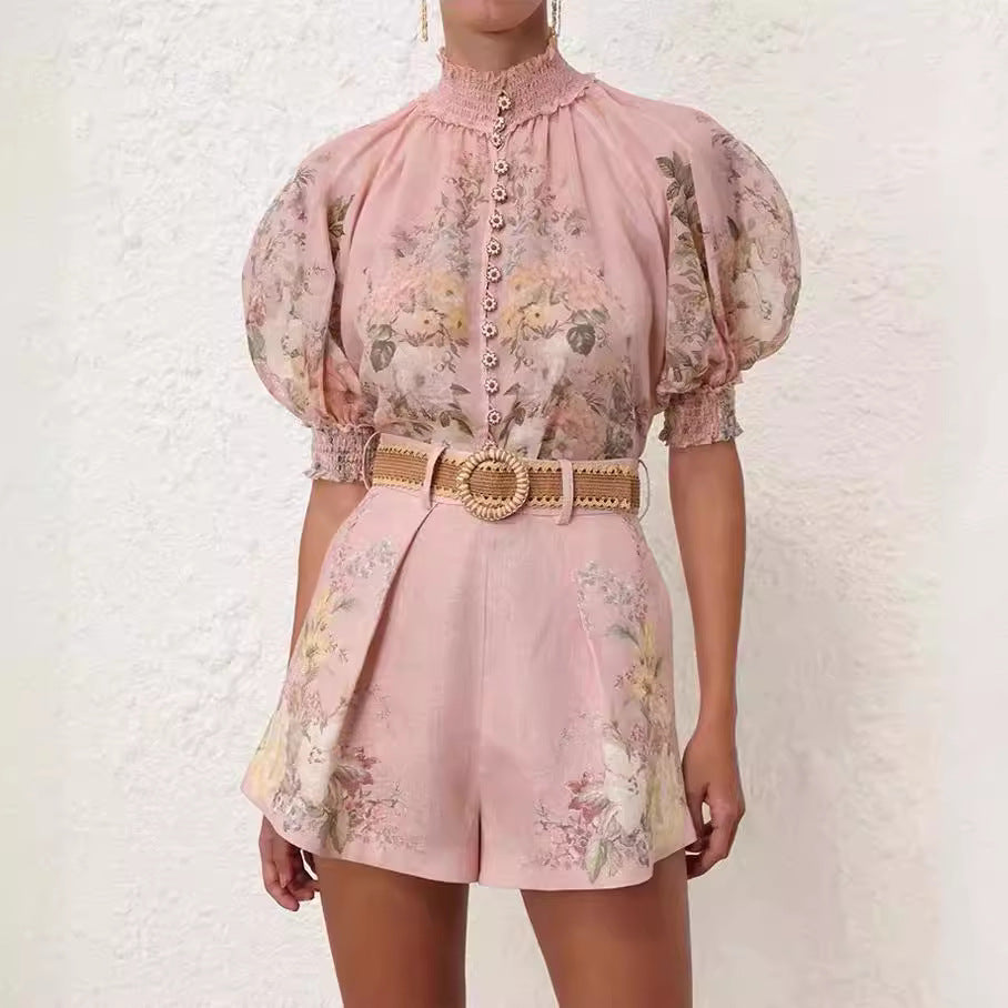 Hot New Items at Buy Center: Australia Niche Design Short Shirt Top Shorts With Belt Suit Pink