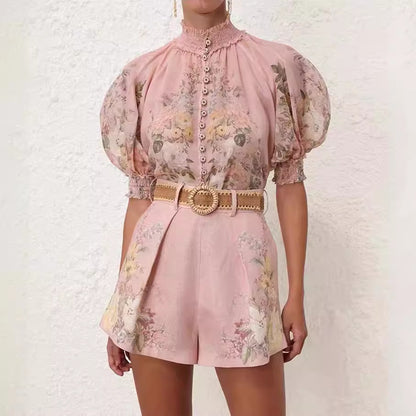 Hot New Items at Buy Center: Australia Niche Design Short Shirt Top Shorts With Belt Suit Pink