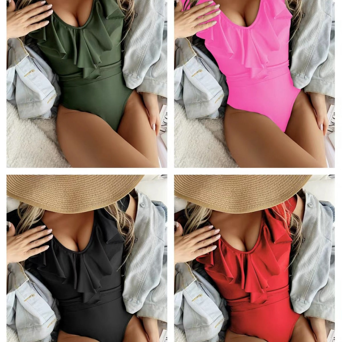 New Bikini Swimsuit Solid Color Flying One-piece Swimsuit