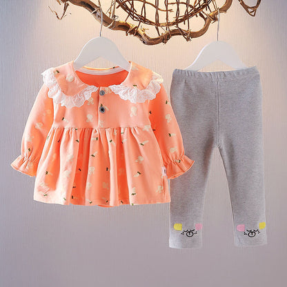 Newly Arrived at Buy Center: Girls Spring Western Style Two-piece Suit Orange Rabbit Radish